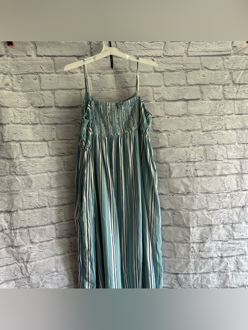 PREOWNED HANNA ANDERSSON BLUE STRIPE WOMENS SPAGHETTI STRAP MAXI DRESS XL - Picture 5 of 9